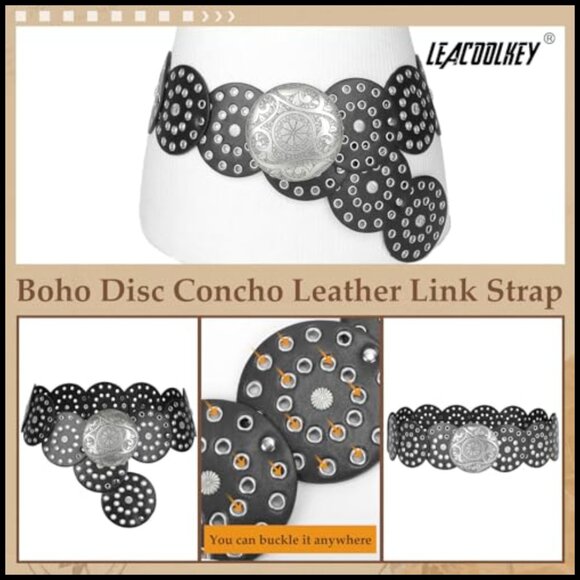 Western Boho Leather Waist Belt with Concho Buckle for Dresses Jeans main image 7